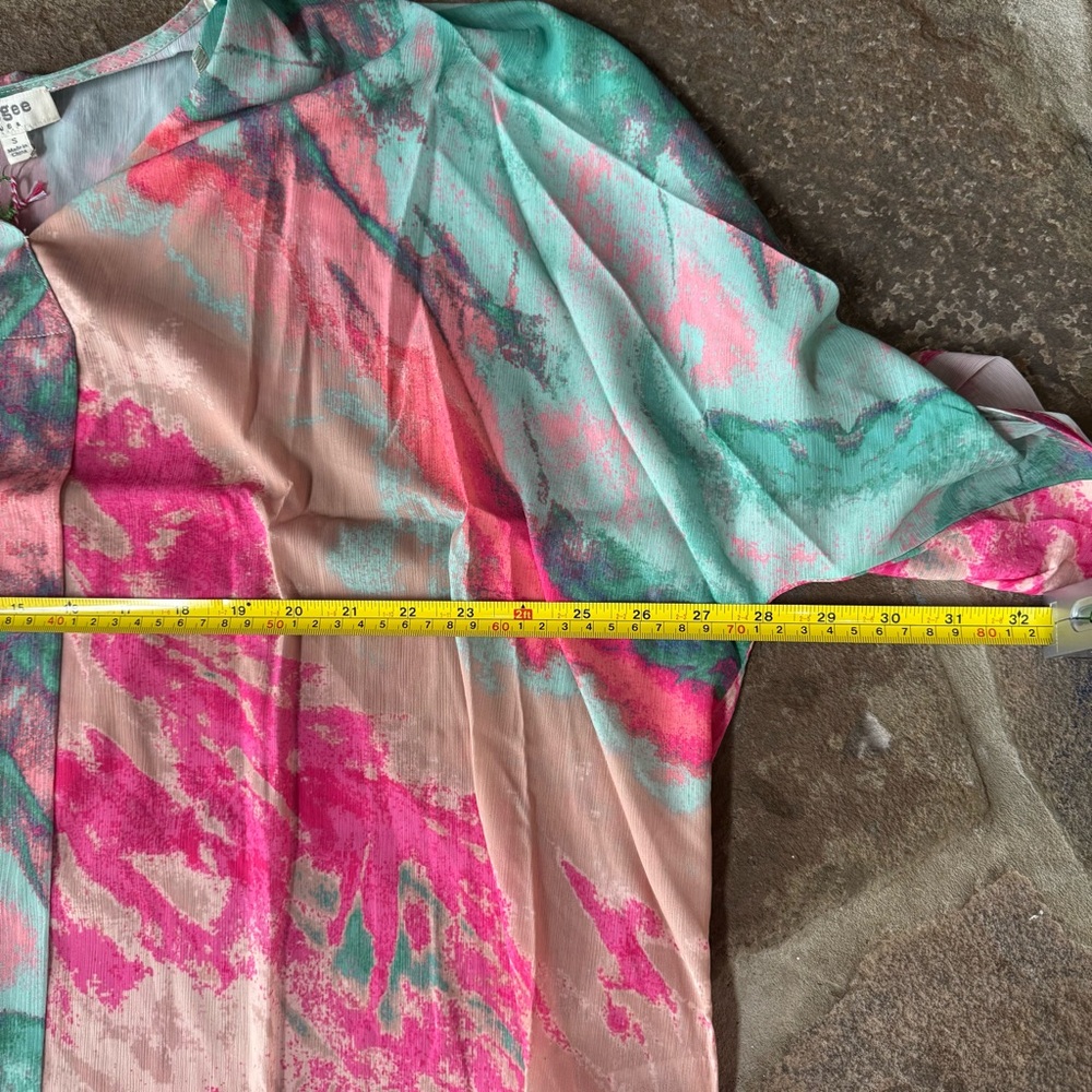 Umgee Pink Green Multicolor Abstract Flowy Blouse - Picture 3 of 6